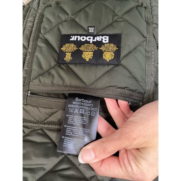 Barbour Men's Olive Green Lowerdale Quilted Gilet Full Zip Vest Size XXL - Picture 7 of 8